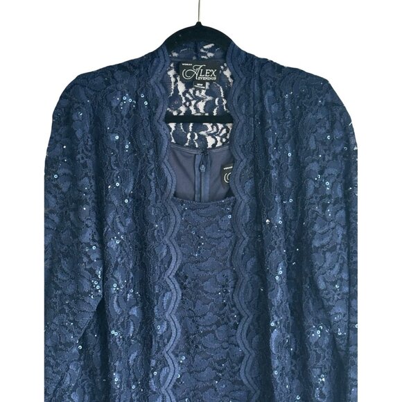 Alex Evenings 18W Tea Length Dress Square Neck Embroidered Lace MOB - Picture 3 of 12